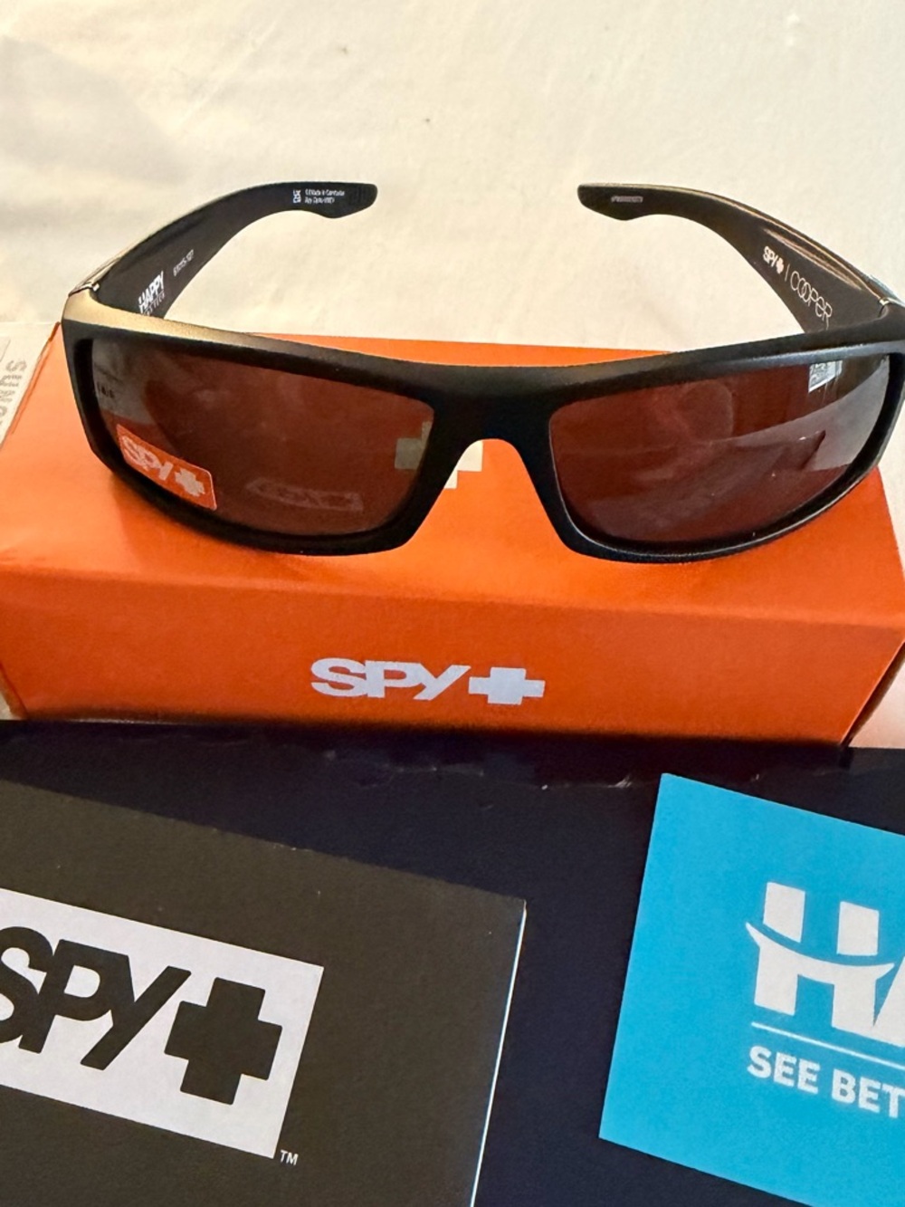 SPY Black Sunglasses with Orange Accents
